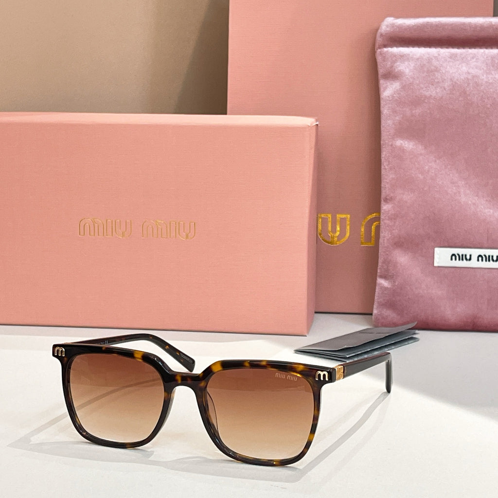 Sunglasses with tortoiseshell square frames and tan tinted lenses, metal accents on temples