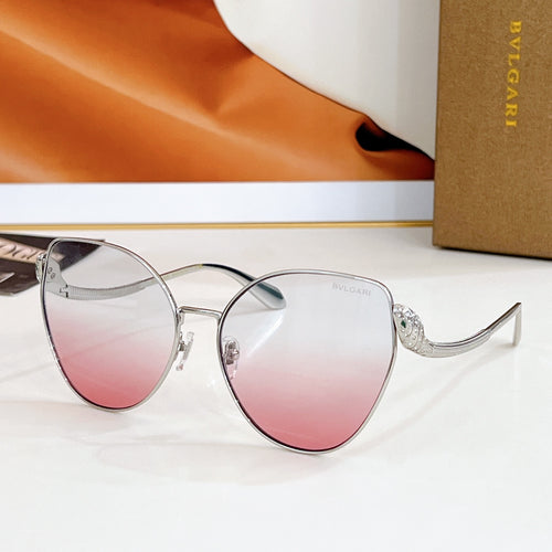 Bvlgari round sunglasses, silver frame with pink gradient lenses and jeweled temple detail