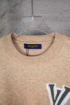 Beige knit sweater ribbed crew neck with Louis Vuitton brand label