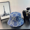 Gucci blue GG-pattern denim bucket cap with short curved brim