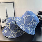 Gucci blue GG-pattern denim bucket cap with folded brim detail