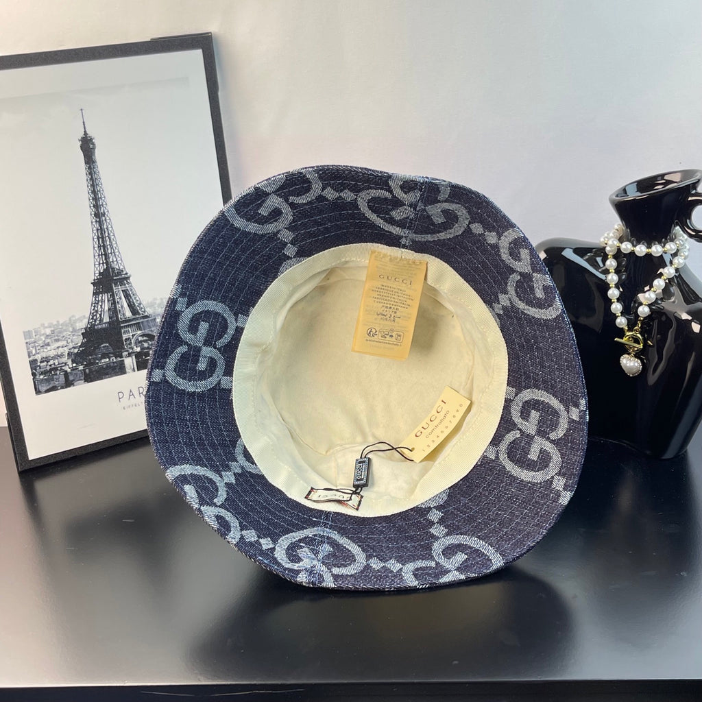 Gucci bucket hat inside view with light lining and care label