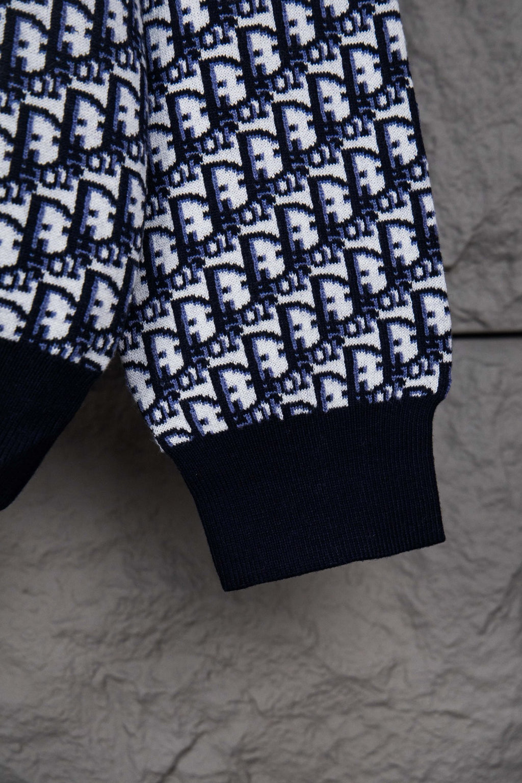 Dior monogram knit long-sleeve top with ribbed cuff hem