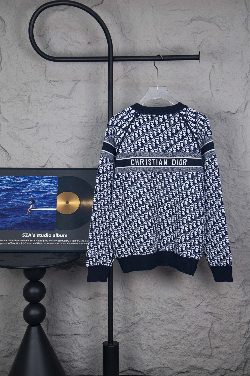 Long-sleeve knit sweater with CHRISTIAN DIOR logo band and monogram pattern