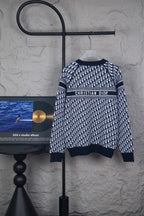 Long-sleeve knit sweater with CHRISTIAN DIOR logo band and monogram pattern