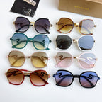 Assorted sunglasses with mixed frames and tinted lenses, round and oval styles