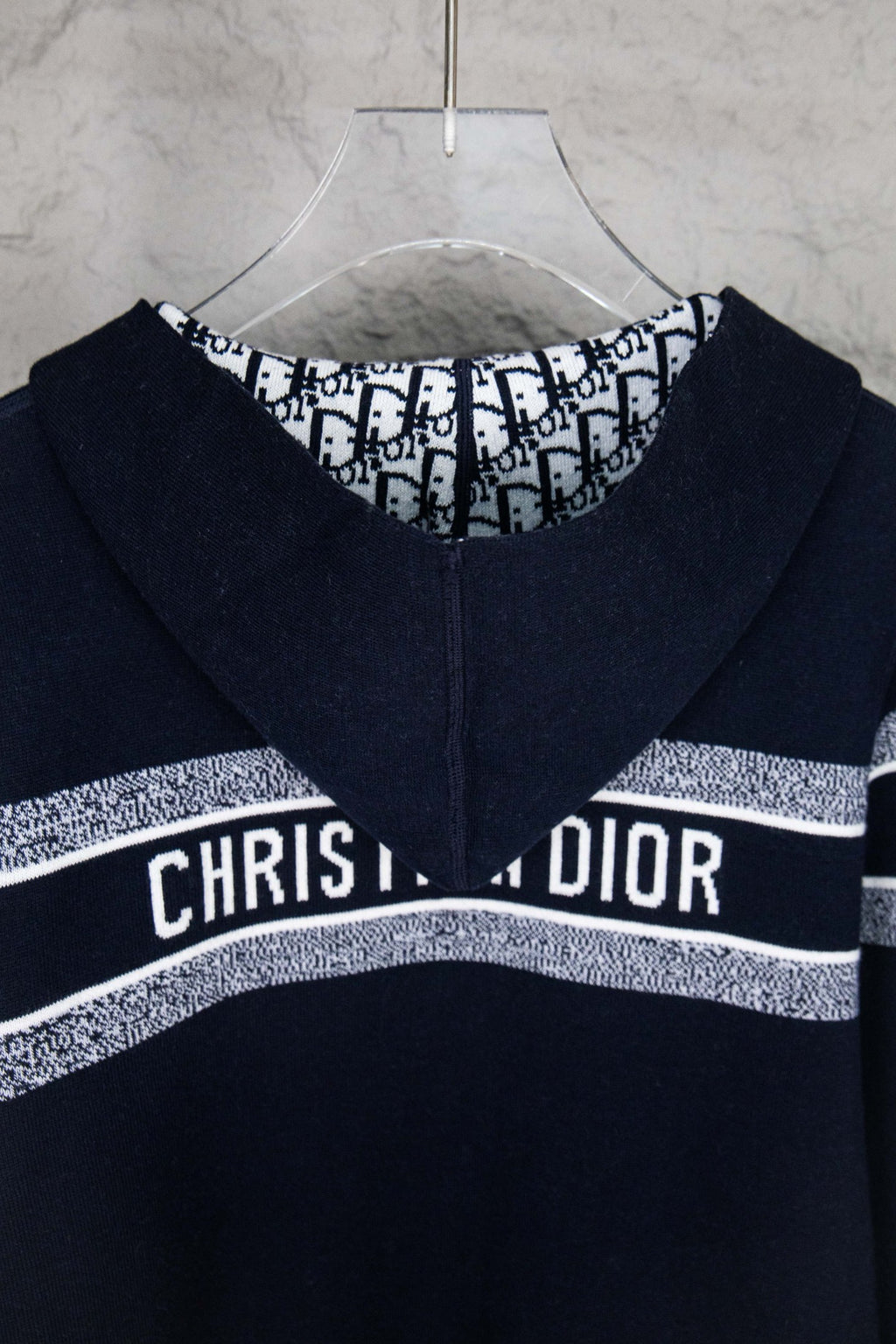 Dior logo zip-up top, black long sleeves with white striped band and front zipper