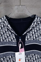 Dior knit jacket neckline with full zipper and monogram trim
