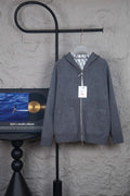 Long-sleeve zip hoodie in heather gray with stand collar and drawstring