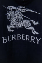 Navy hooded zip-up knit jacket with horse rider and BURBERRY text print