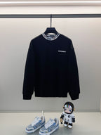 Navy crewneck sweatshirt with Nova Check ribbed collar and small Burberry logo on chest
