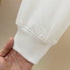 White sweatshirt cuff with ribbed knit hem and sleeve stitching