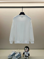 White Moncler sweatshirt back view with ribbed crew neck and long sleeves