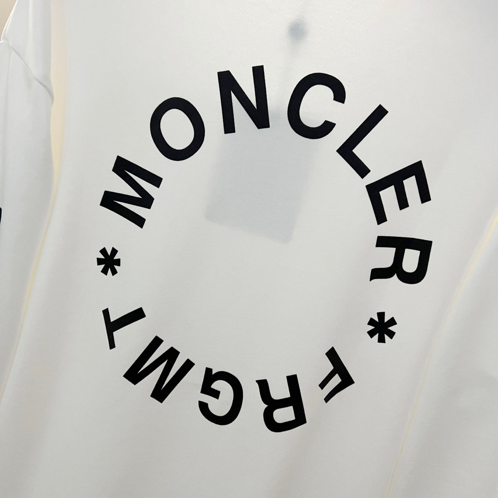 Moncler white back circle graphic long-sleeve sweatshirt with MONCLER text