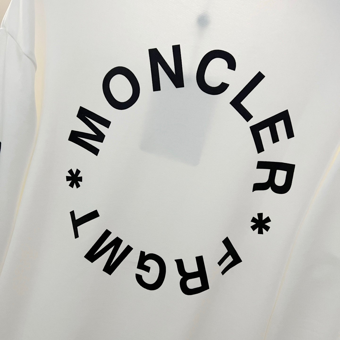 Moncler white back circle graphic long-sleeve sweatshirt with MONCLER text