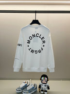 Moncler white back-print long-sleeve sweatshirt with large circular text graphic