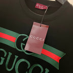 Gucci sweatshirt graphic with green-red GG emblem and Gucci tag