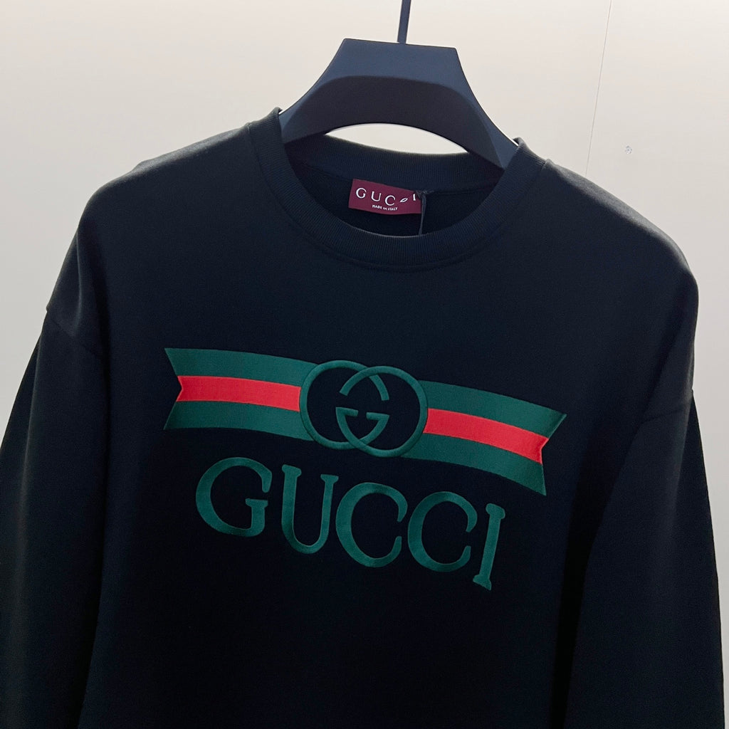 Gucci long-sleeve sweatshirt with GG stripe and Gucci wordmark