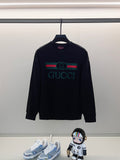 Gucci long-sleeve sweatshirt, black with green-red GG stripe and Gucci logo