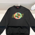 Black sweatshirt with multicolor GUCCI logo chest print, crew neck.