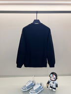 Dark navy crewneck sweatshirt with long sleeves, plain back.