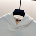 White Gucci hoodie neckline with draped hood and ribbed trim