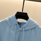 Light blue logo-pattern hoodie hood with drawstrings and metal-tipped ends