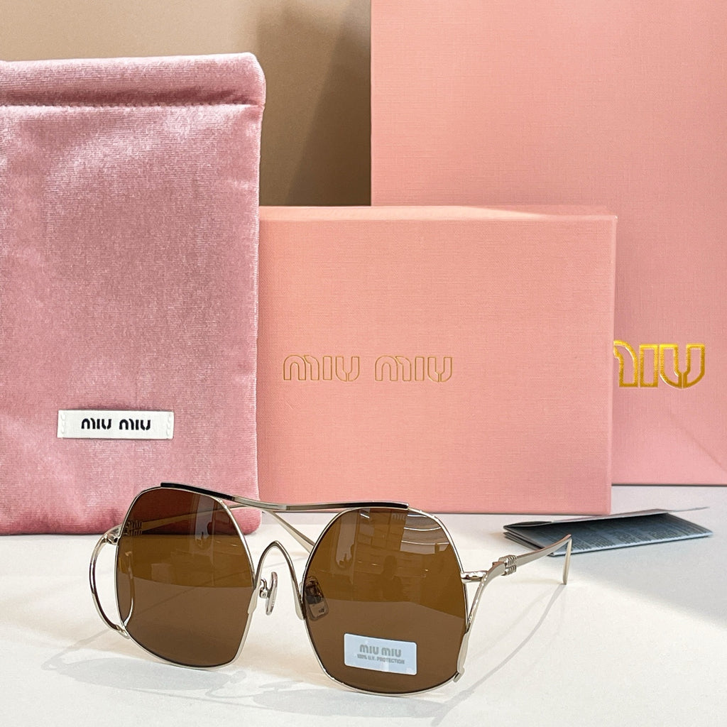 MiuMiu gold-tone sunglasses with brown tinted round lenses