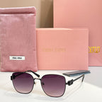 Square sunglasses with black frame and violet gradient lenses.