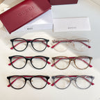 Gucci eyeglasses assortment of three pairs with red temple accents and clear lenses