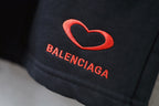 Balenciaga red heart and BALENCIAGA logo on dark navy shorts