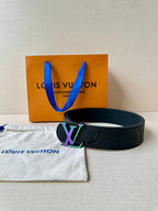 Textured leather belt with dark finish and multicolor LV buckle with dust bag