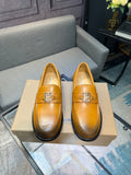 Burberry leather loafers, tan with TB metal bit and dark sole trim