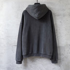 Charcoal gray Balenciaga hoodie sweatshirt, back view with hood and kangaroo pocket