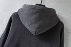 Charcoal gray Balenciaga hoodie sweatshirt hood with curved seams, back view