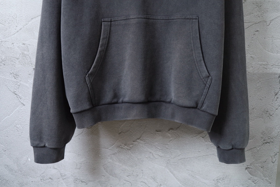 Charcoal gray hoodie sweatshirt with kangaroo pocket and ribbed cuffs and hem