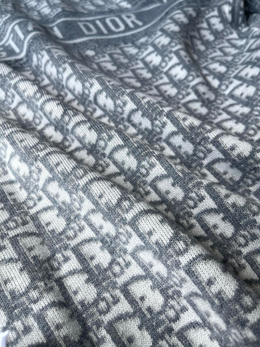 Gray hoodie knit with allover Dior-style monogram pattern