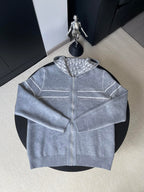 Dior long hooded zip jacket, heather gray with logo-striped bands