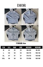 Dior jacket size chart with size, height range, and chest measurements
