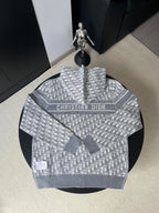 Gray zip-up hoodie with 'CHRISTIAN DIOR' logo band and monogram pattern