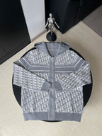 Dior long hooded zip jacket, heather gray with allover “DIOR” pattern