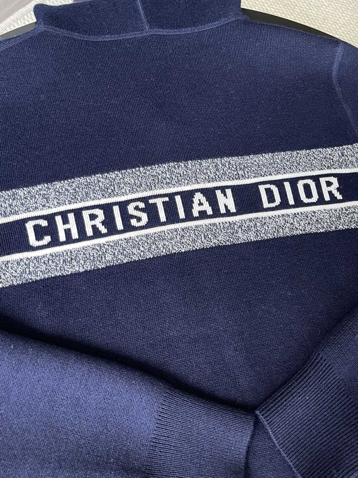 Dior knit collar stripe with 'CHRISTIAN DIOR' text band