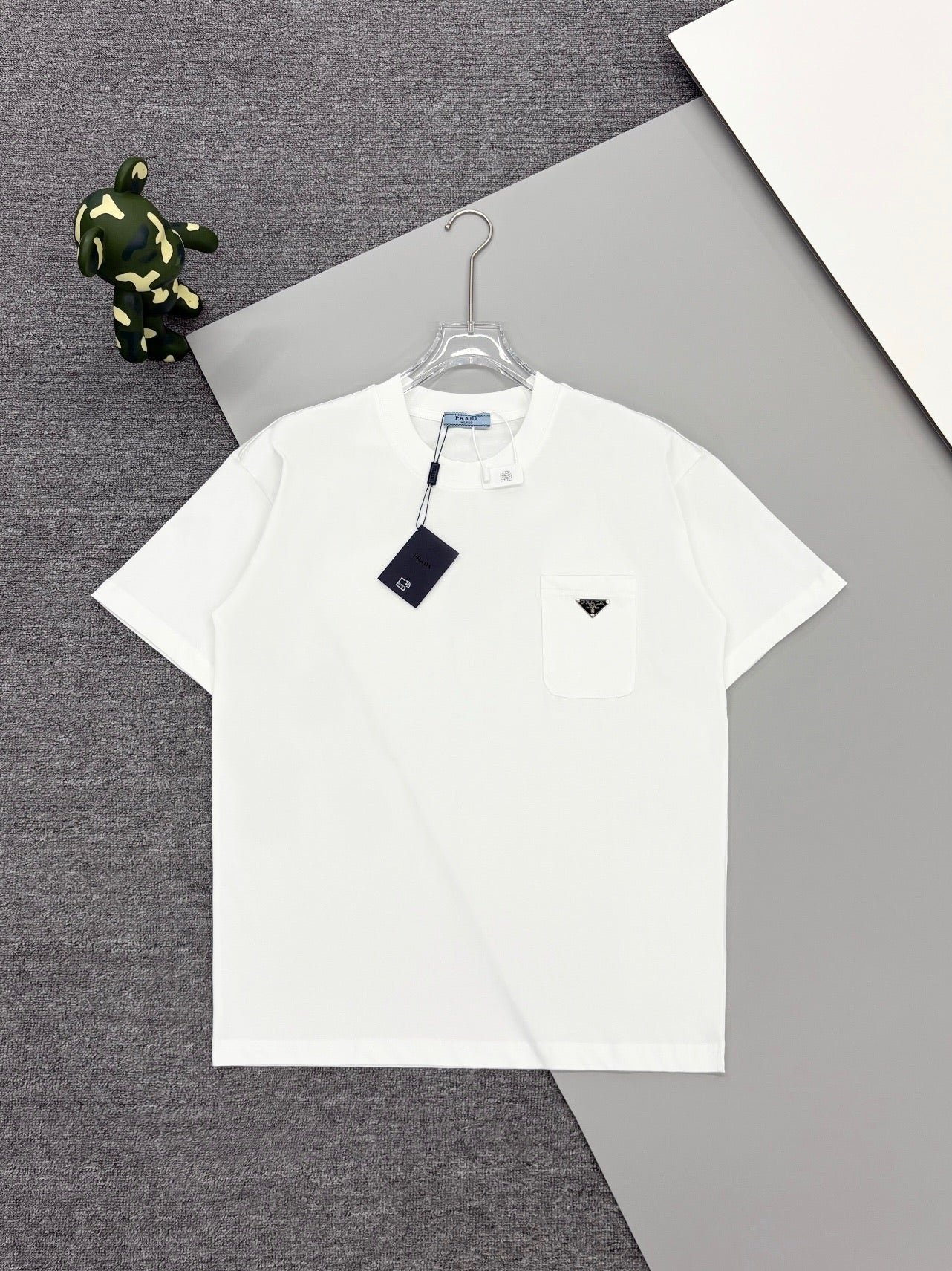 Prada short-sleeve T-shirt with small chest pocket and triangle logo detail