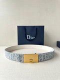 Dior belt with light blue monogram strap and gold-tone buckle