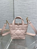Dior quilted mini handbag with shoulder strap, light pink and gold-tone clasp detail