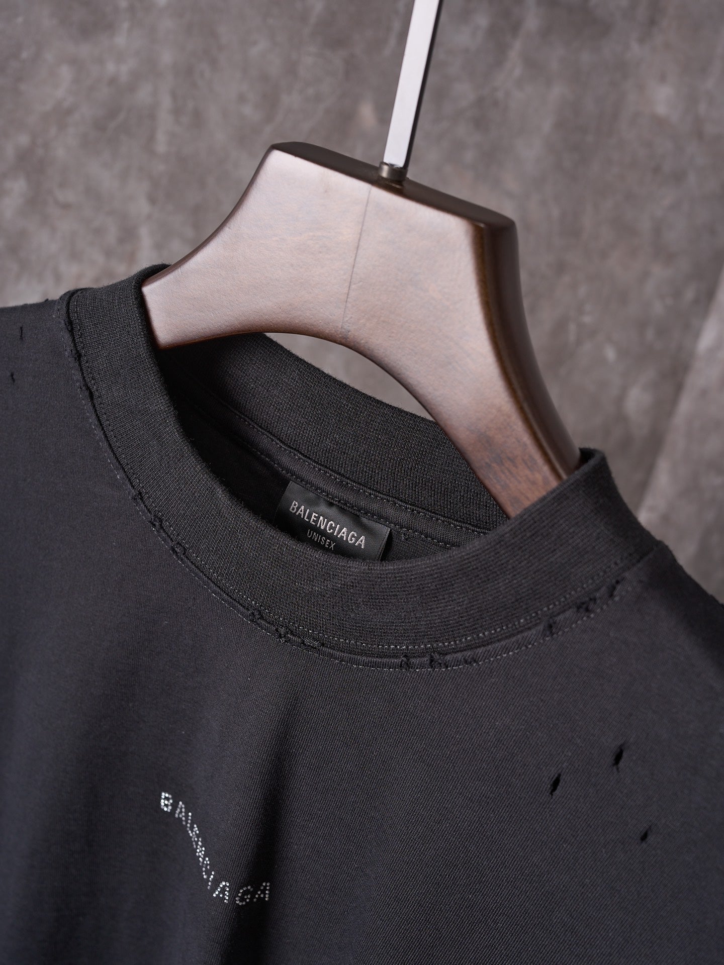 Balenciaga black crew-neck T-shirt collar with BALENCIAGA label inside