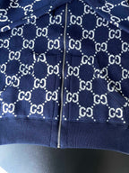 Navy zip hoodie with allover GG pattern and metal zipper