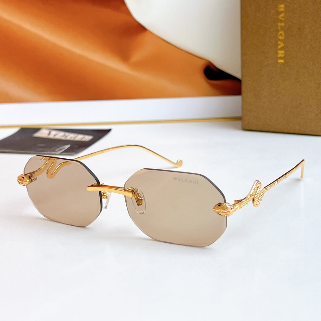 Bvlgari sunglasses with gold frame and warm beige mirrored lenses