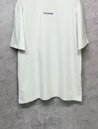 White short-sleeve T-shirt with straight hem and small Balenciaga logo on the chest
