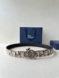 Dior belt with beige logo canvas strap, black inner edge, gold-toned clasp